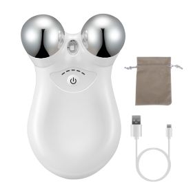 Micro Current Face Massager Rechargeable Face Neck Roller Intelligent Facial Massager with 5 Gears for Skin Tightening Skin Lifting Wrinkle Reducing (Color: White)